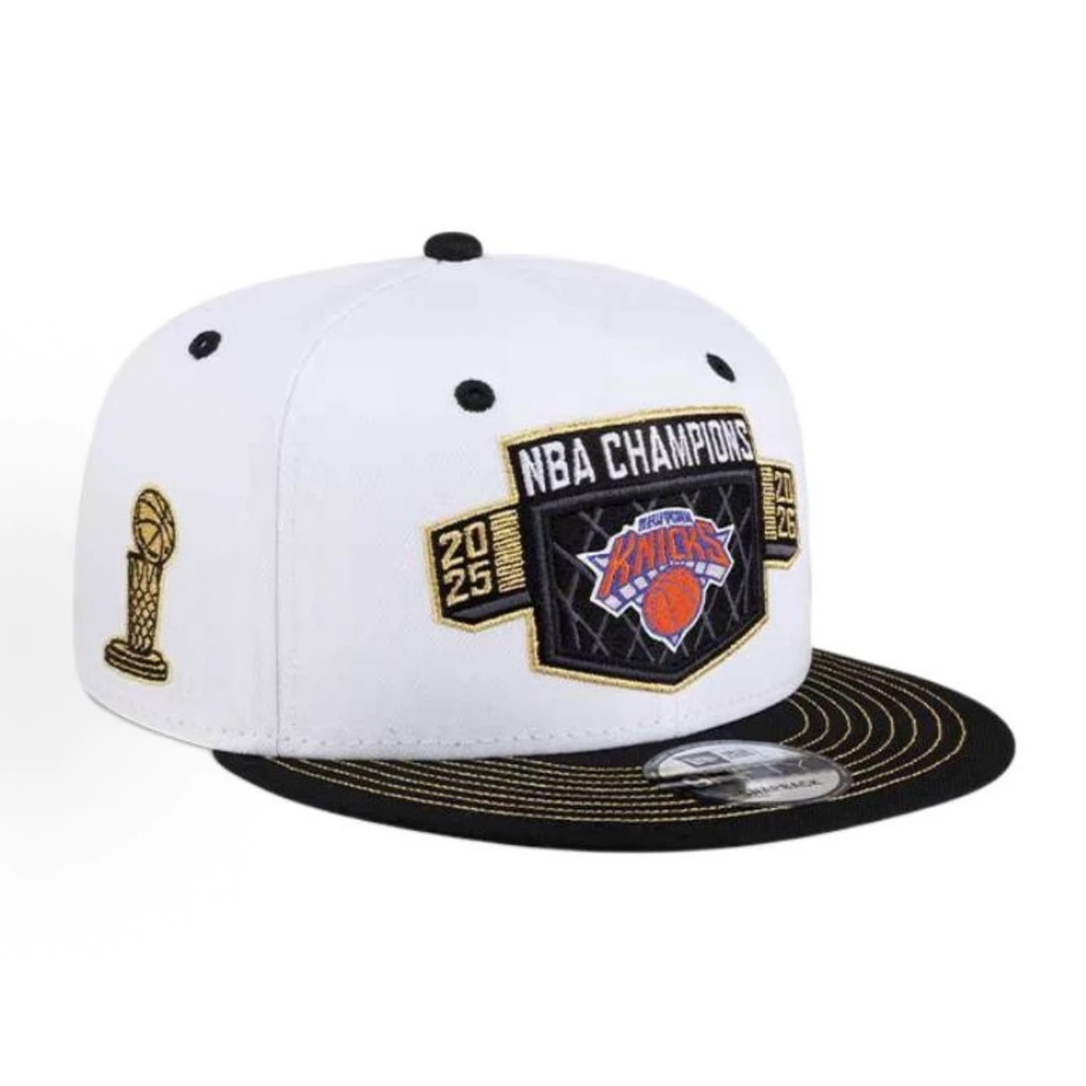 White & Black 2025-2026 Basketball Champions Embroidered Snapback Cap, Flat Brim Adjustable Hip Hop Hat for Men Women