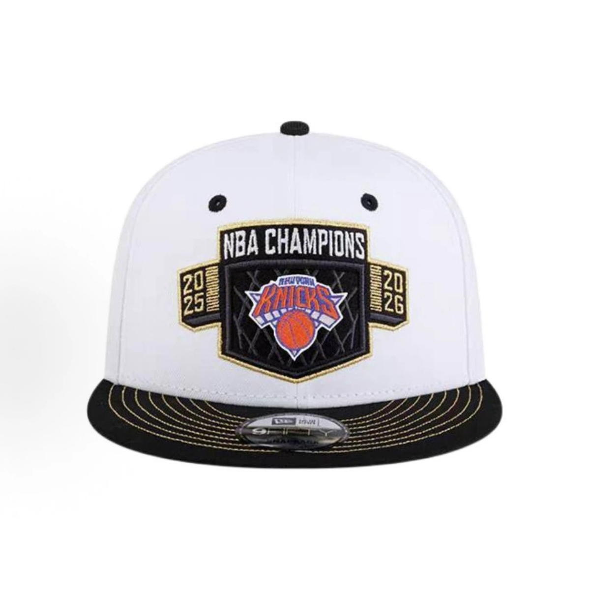 White & Black 2025-2026 Basketball Champions Embroidered Snapback Cap, Flat Brim Adjustable Hip Hop Hat for Men Women